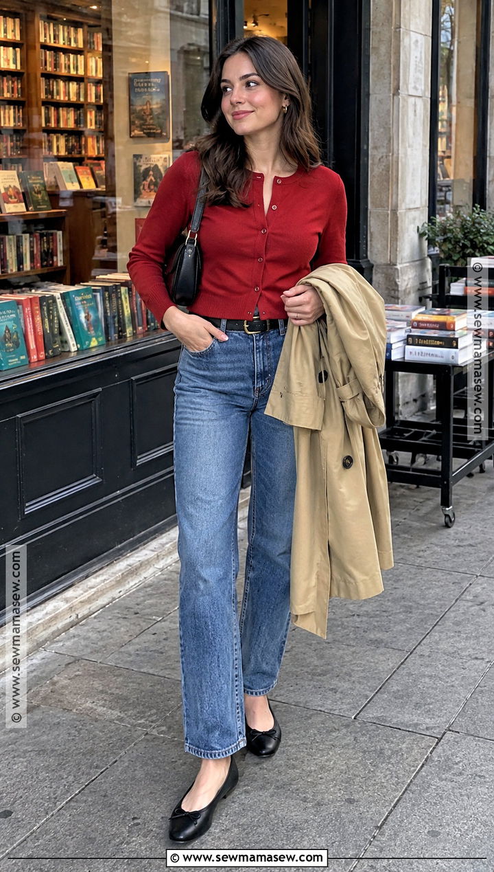 Cardigan With Straight Leg Jeans And Ballet Flats - 25 fall city outfits