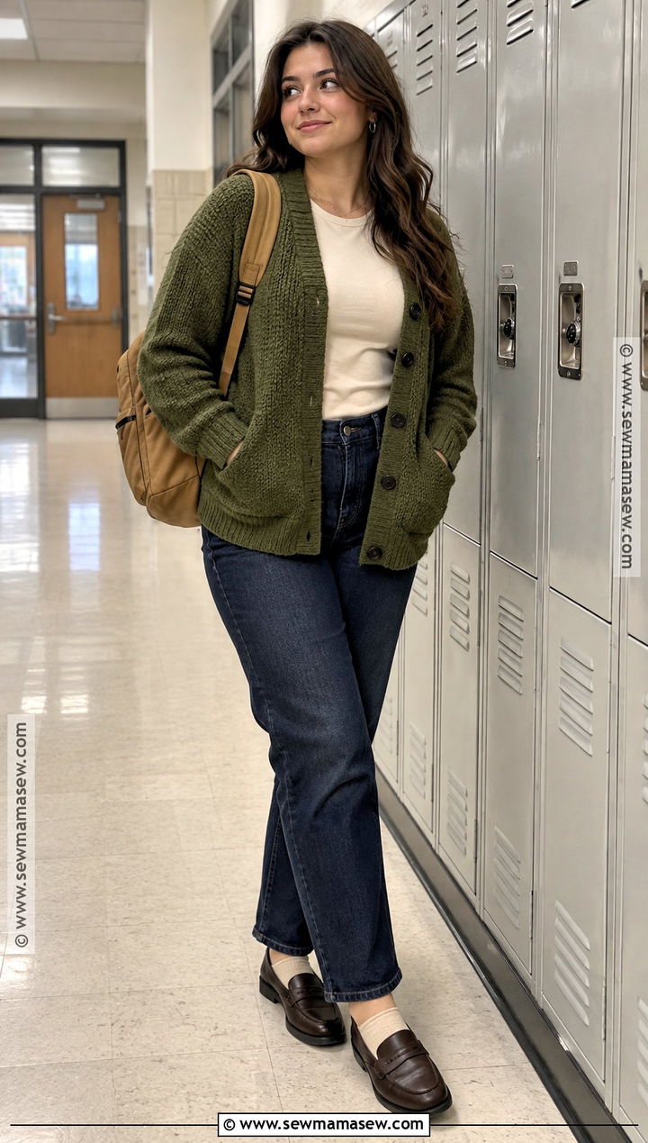 Cardigan With Straight Leg Jeans - 15 fall high school outfits
