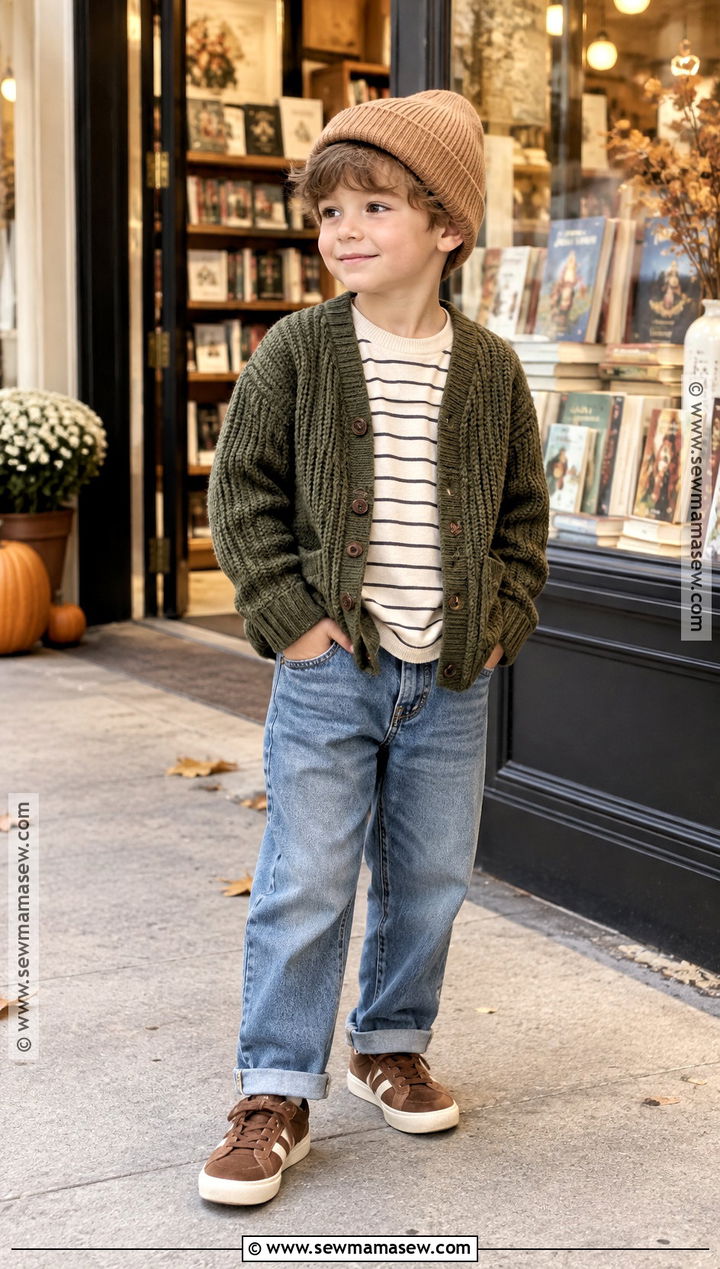 Cardigan With T Shirt And Relaxed Jeans - 25 Boy Fall Outfits