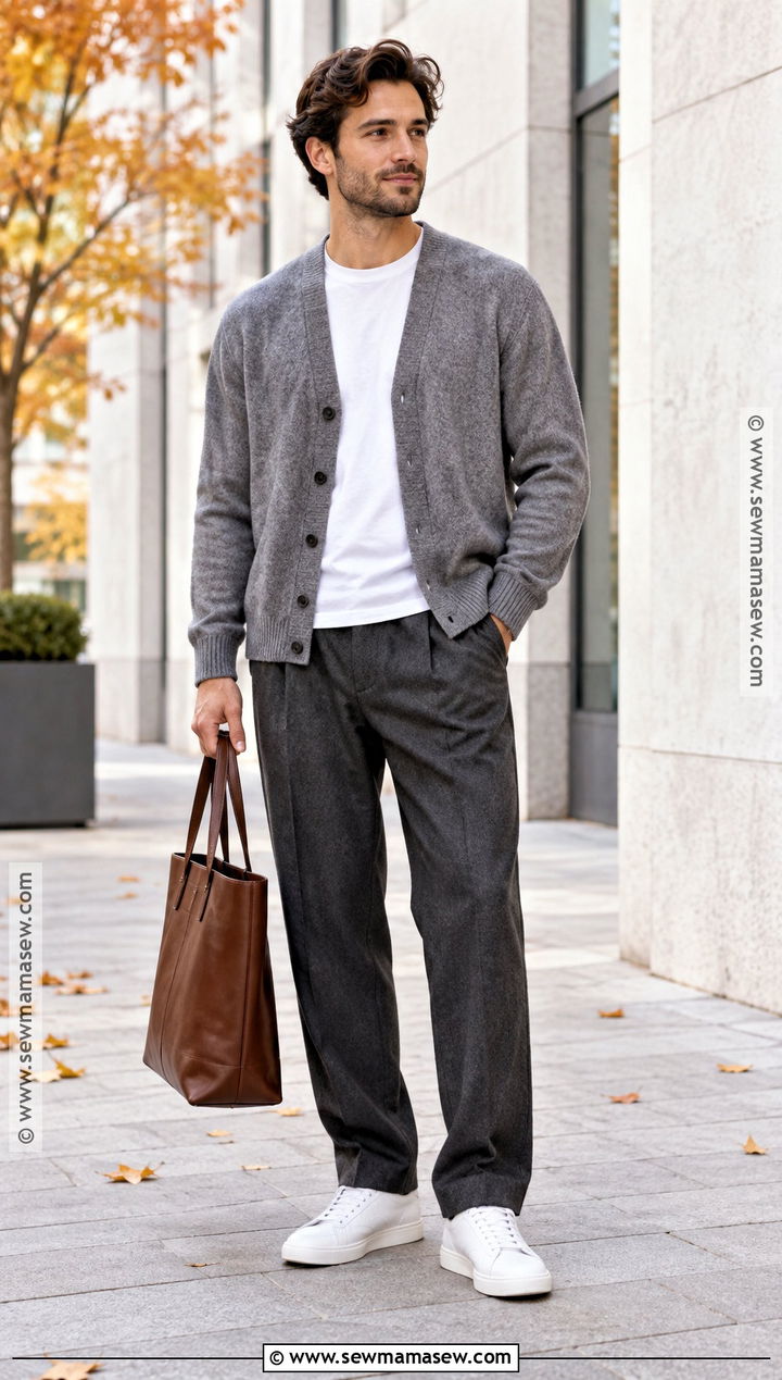 Cardigan With T Shirt And Wool Trousers - 15 mens fall sweaters outfits