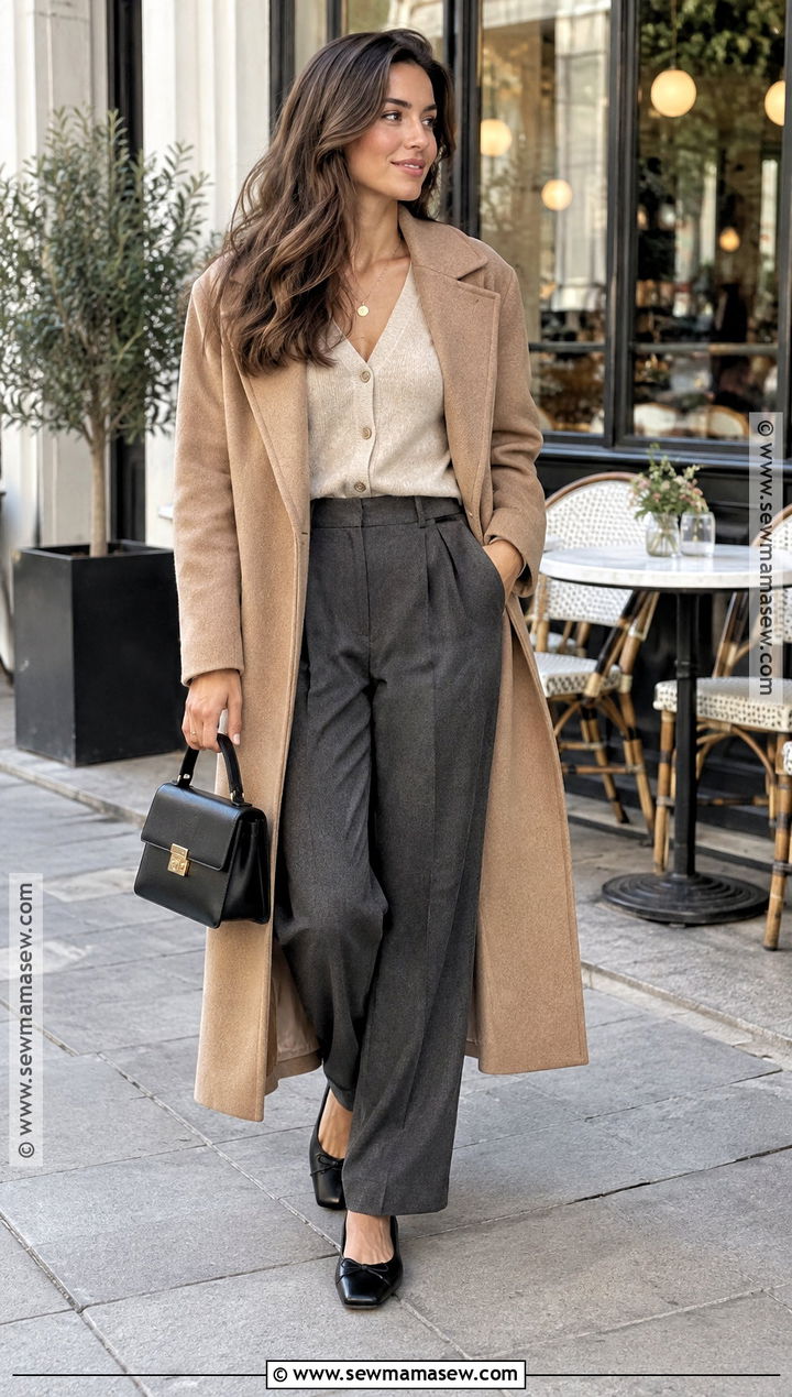 Cardigan With Tailored Pants And Ballet Flats - 15 ladies fall fashion ideas