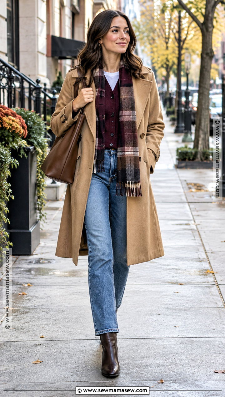 Cardigan With Trench Coat And Jeans - 25 fall cardigan outfits
