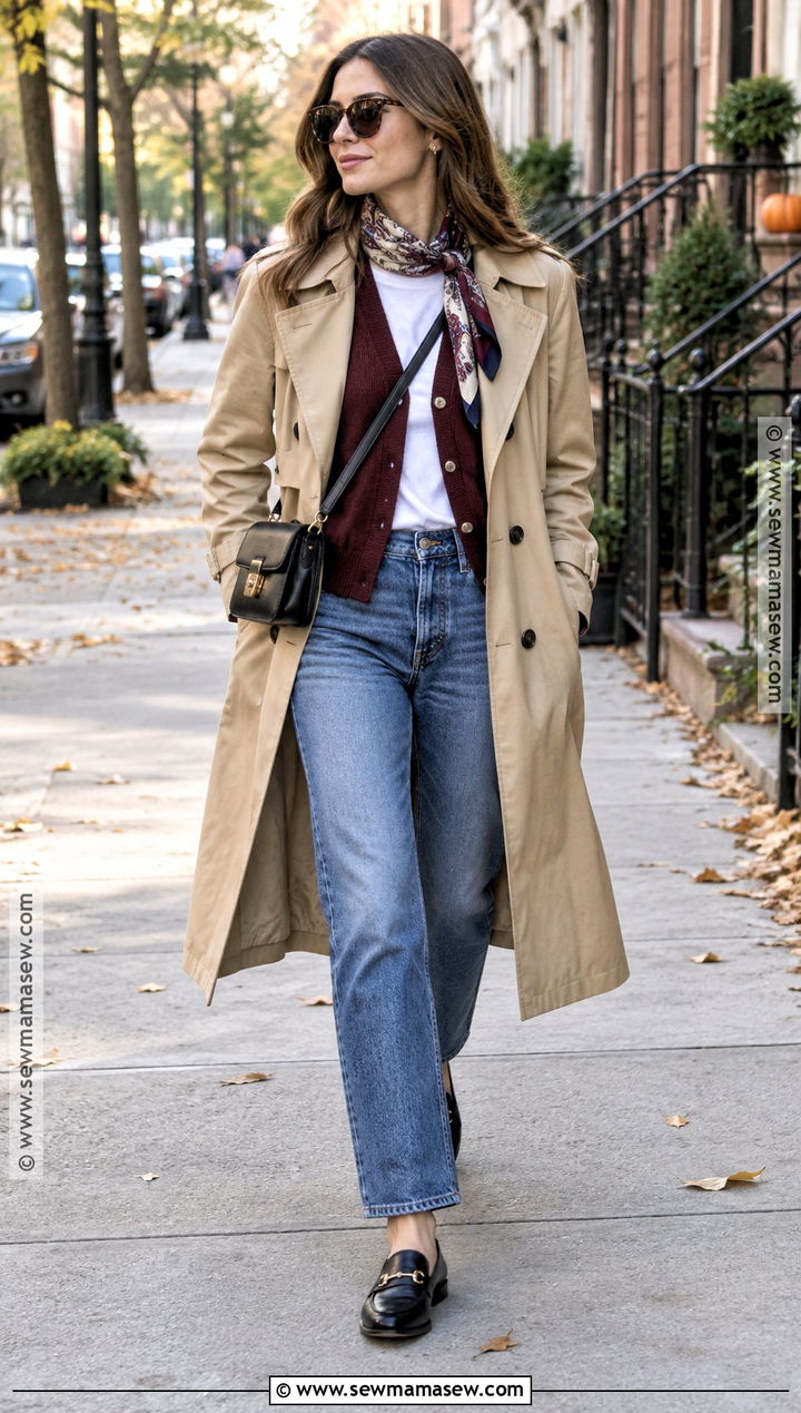 Cardigan With Trench Coat And Straight Jeans - 25 cardigan outfit fall ideas