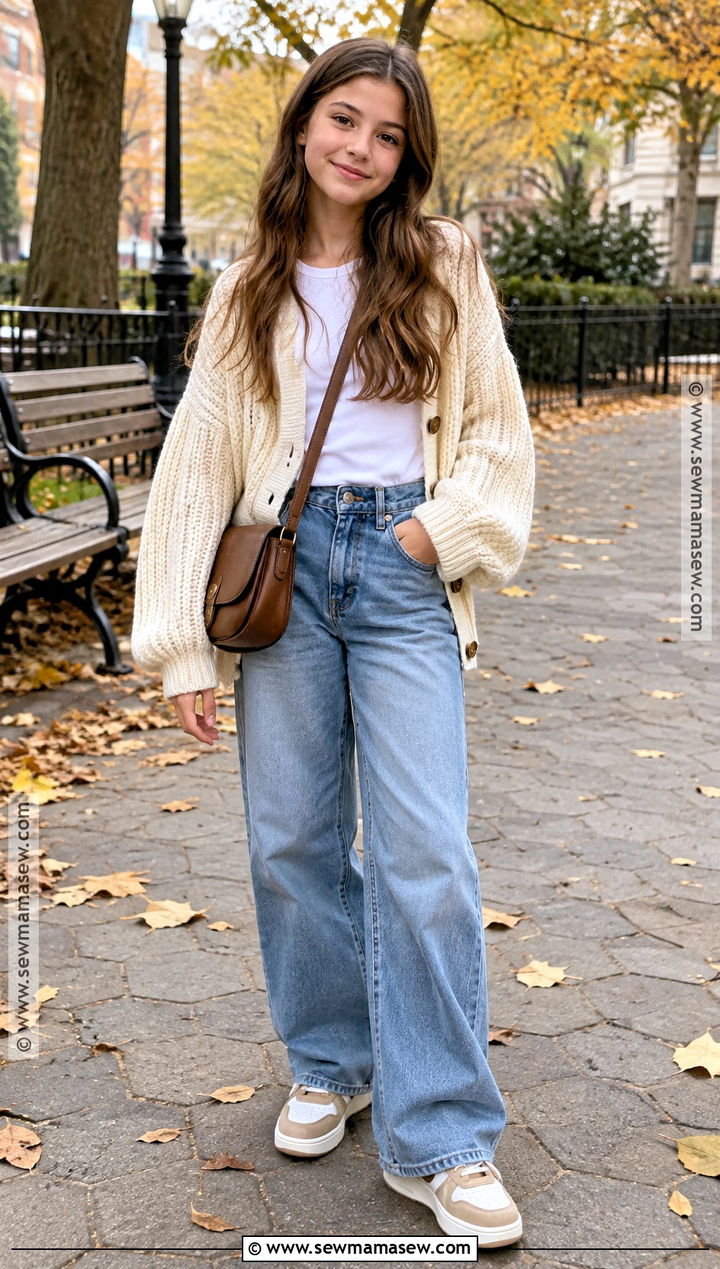 Cardigan With Wide Leg Jeans Fall Outfit - 15 fall clothes for girls