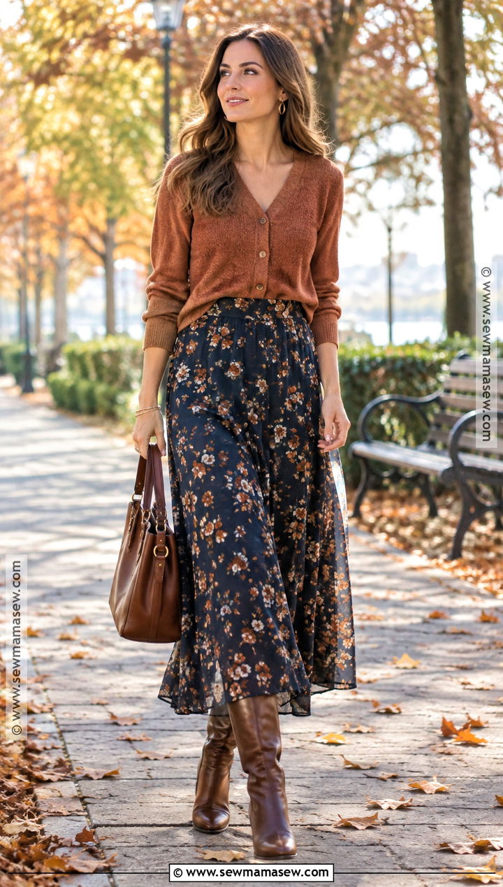 Cardigan With a Floral Maxi Skirt - 15 cardigan outfit fall ideas 2026
