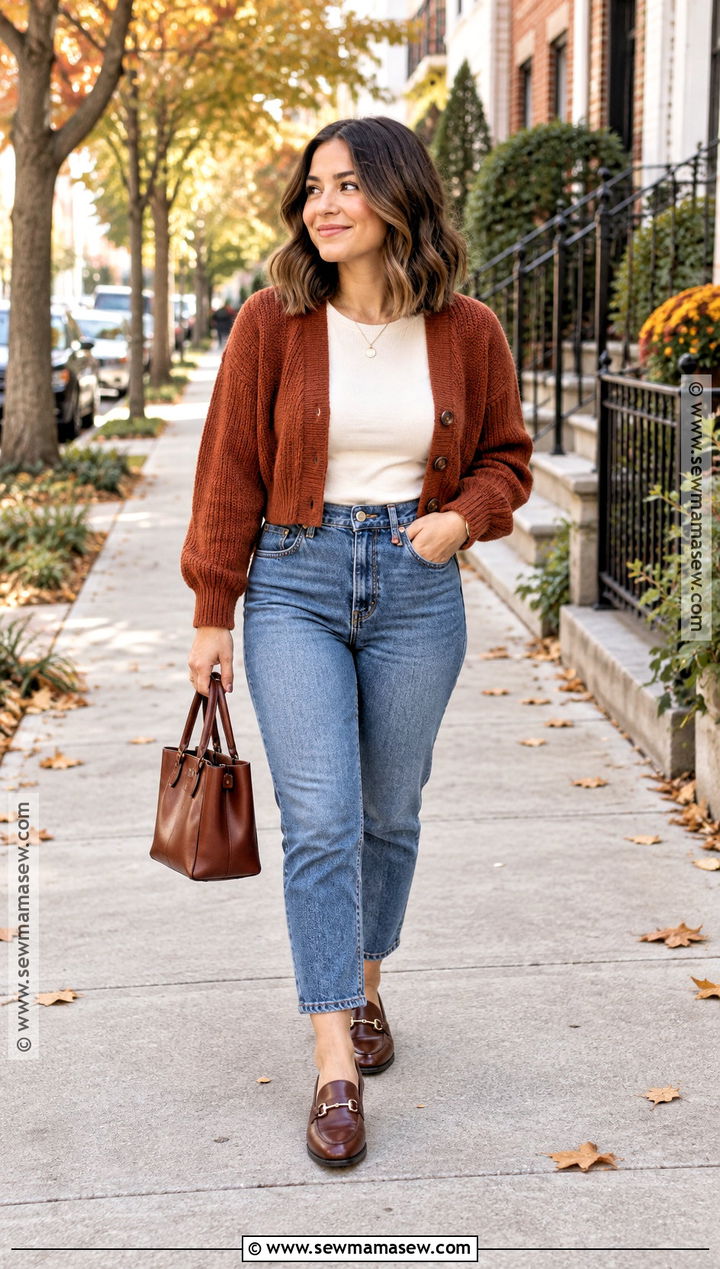Cardigan and Ankle Length Jeans Fall Outfit - 20 Fall Outfits Short for Women