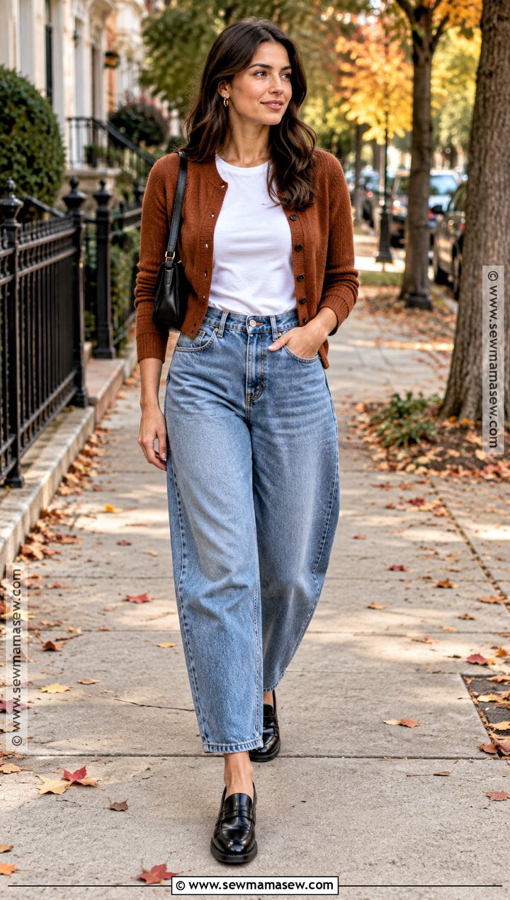 Cardigan and Barrel Jeans Fall Outfit - 20 style for fall ideas