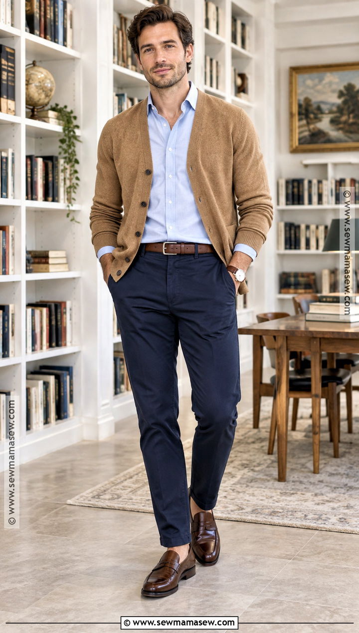 Cardigan and Button Down Smart Casual Fall Outfit - 15 smart casual fall outfits for men
