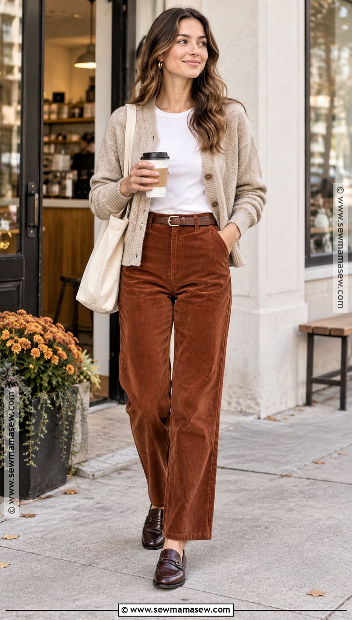 Cardigan and Corduroy Pants 90s Fall Outfit - 20 90s fall outfits aesthetic