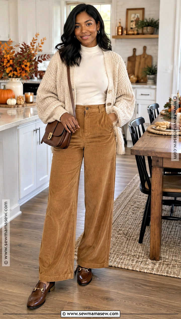 Cardigan and Corduroy Pants Thanksgiving Outfit - 20 Black Thanksgiving Outfits