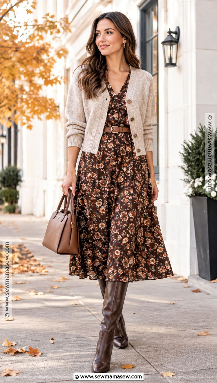 Cardigan and Midi Dress Fall Layered Outfit - 20 fall layers outfits