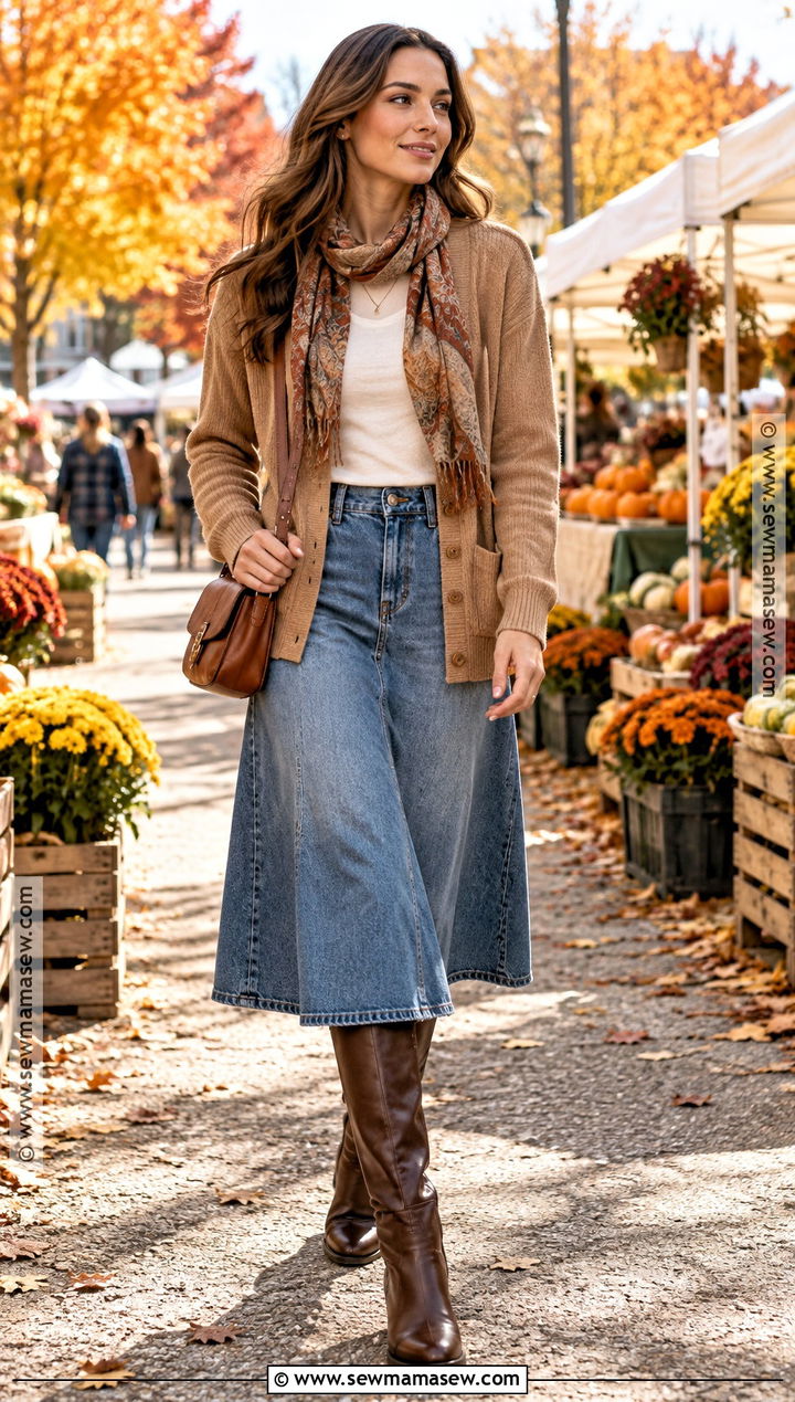 Cardigan and Midi Skirt Autumn Stroll Outfit - 15 Autumn Stroll Outfit Ideas