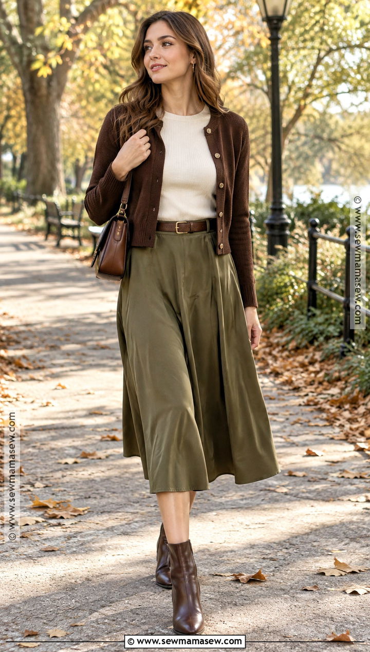 Cardigan and Midi Skirt Fall Outfit - 15 fall and winter clothes for women