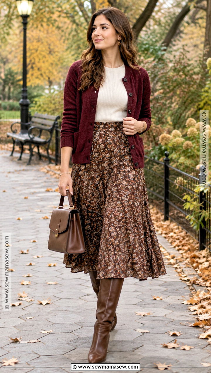 Cardigan and Midi Skirt Fall Outfit - 20 perfect fall outfit ideas