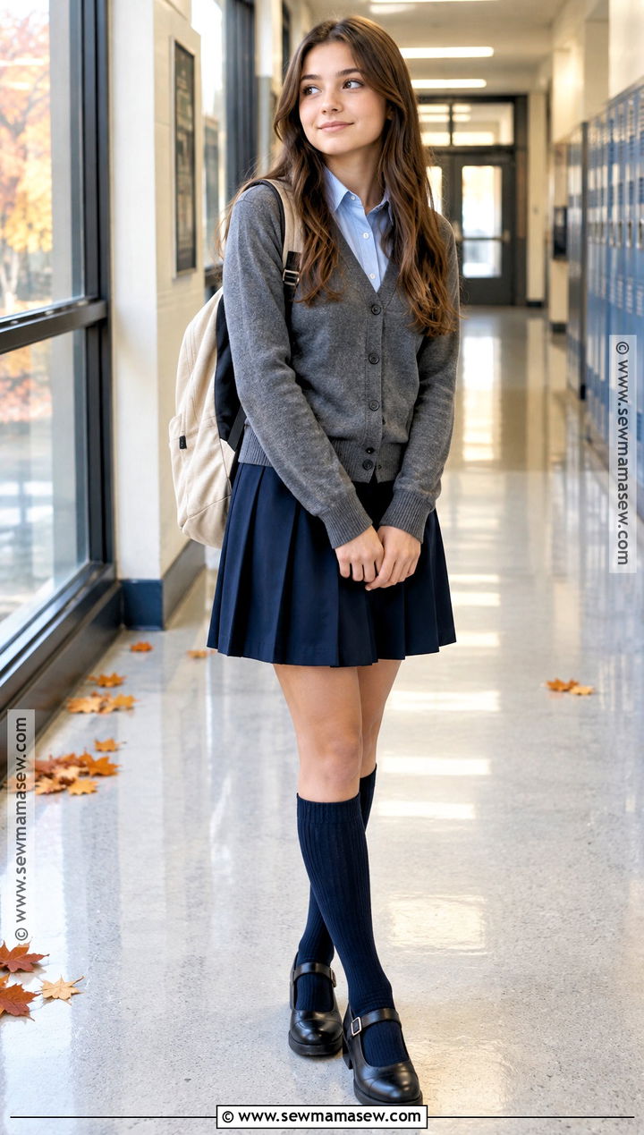 Cardigan and Pleated Skirt Fall School Uniform - 15 fall school uniform ideas