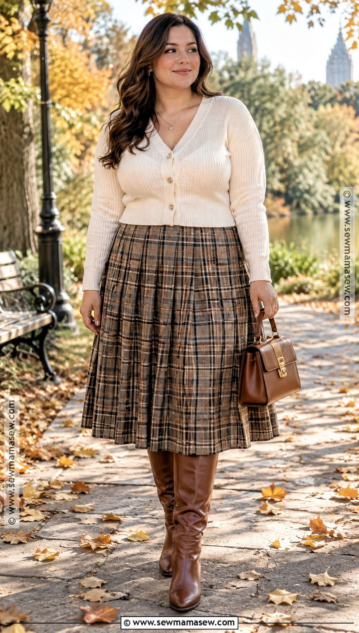 Cardigan and Pleated Skirt October Outfit - 15 outfit inspo october ideas