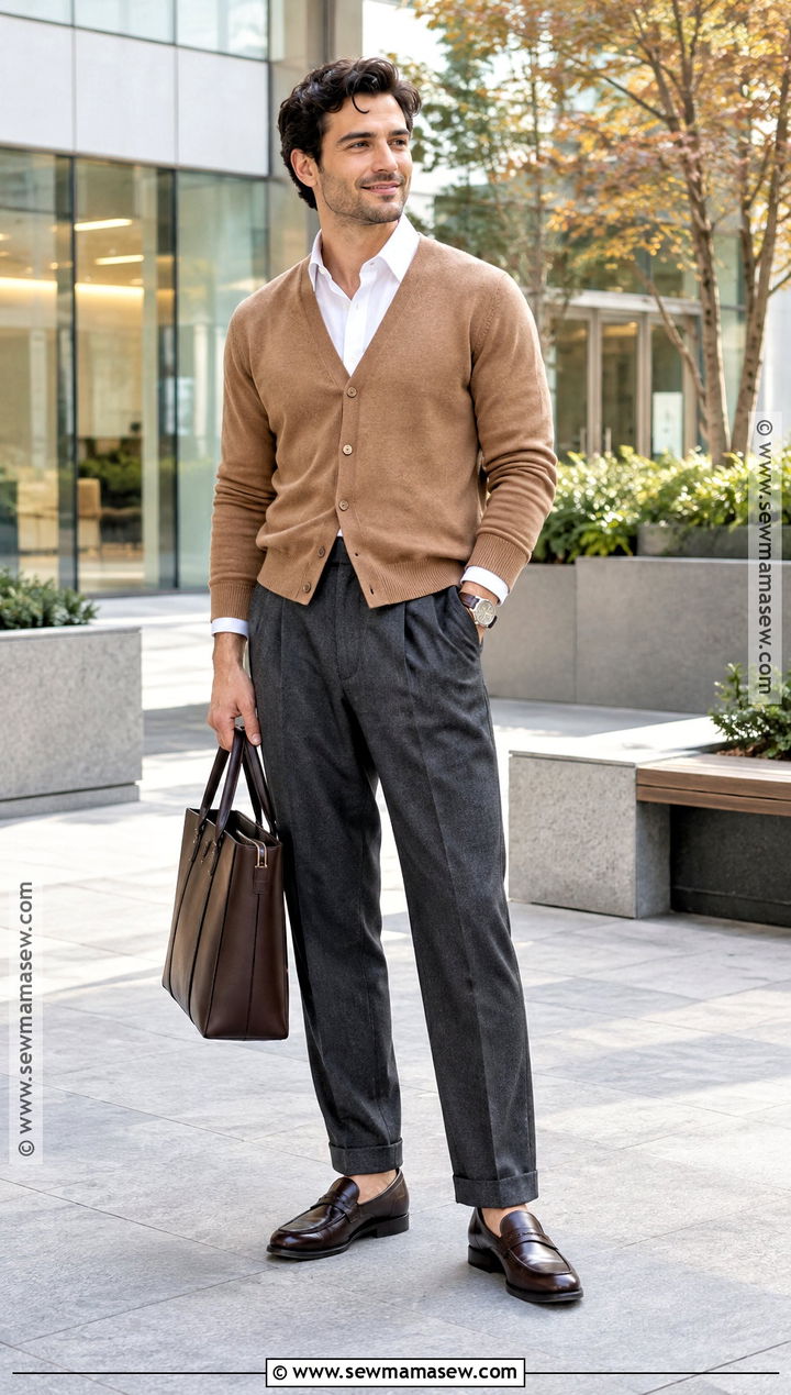 Cardigan and Pleated Trousers Fall Outfit - 15 fall outfits for men