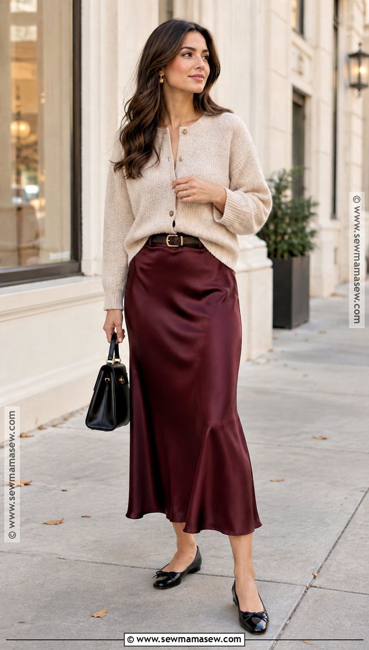 Cardigan and Satin Skirt Fall Outfit - 25 fall outfits chic
