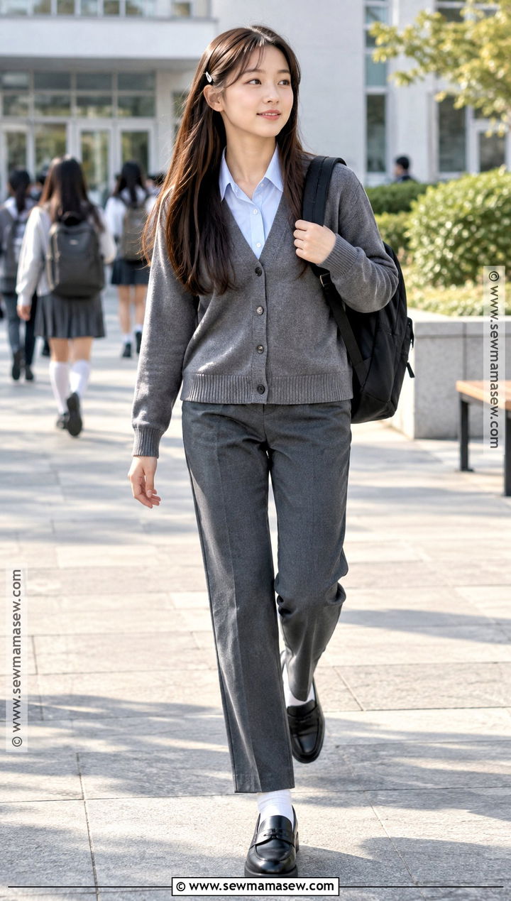 Cardigan and Straight Leg Trousers Uniform - 25 back to school uniform ideas
