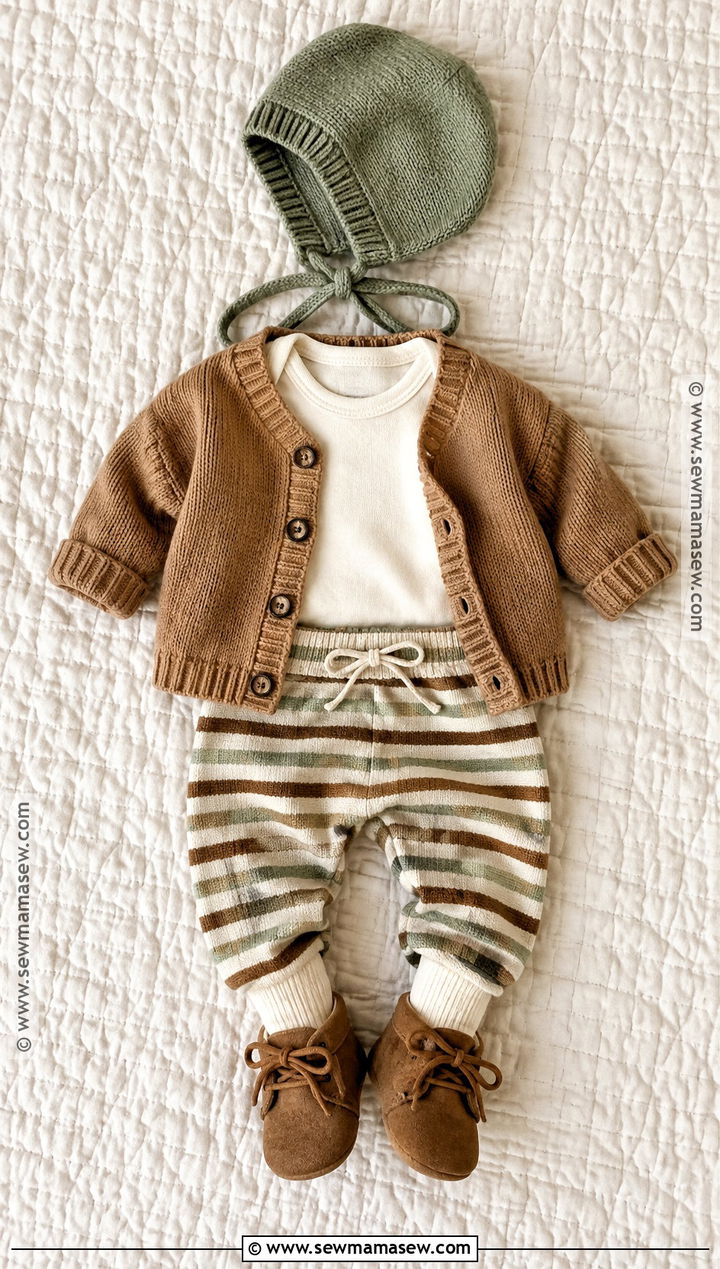 Cardigan and Striped Pants Newborn Boy Outfit - 15 fall newborn outfits for boys