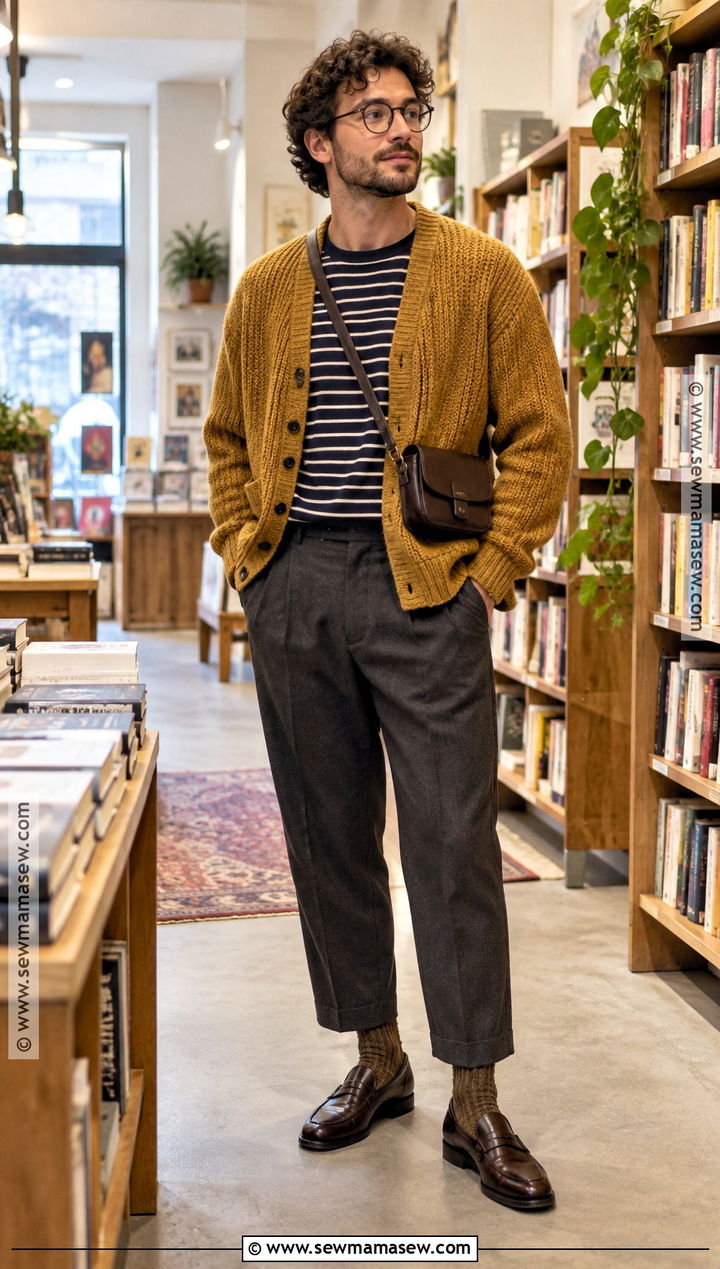 Cardigan and Striped T Shirt Hipster Fall Outfit - 15 Hipster Fall Outfits for Men