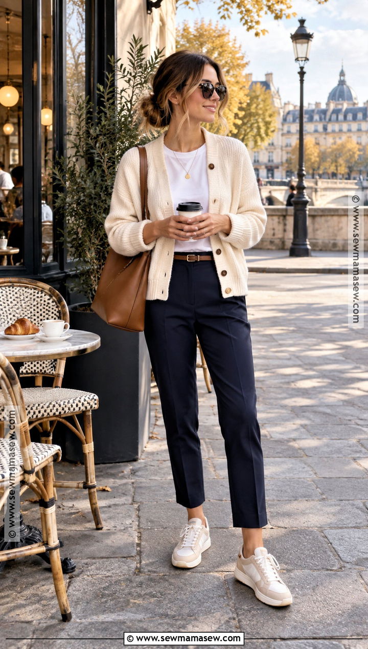 Cardigan and Tailored Pants Europe Outfit - 15 fall europe travel capsule ideas