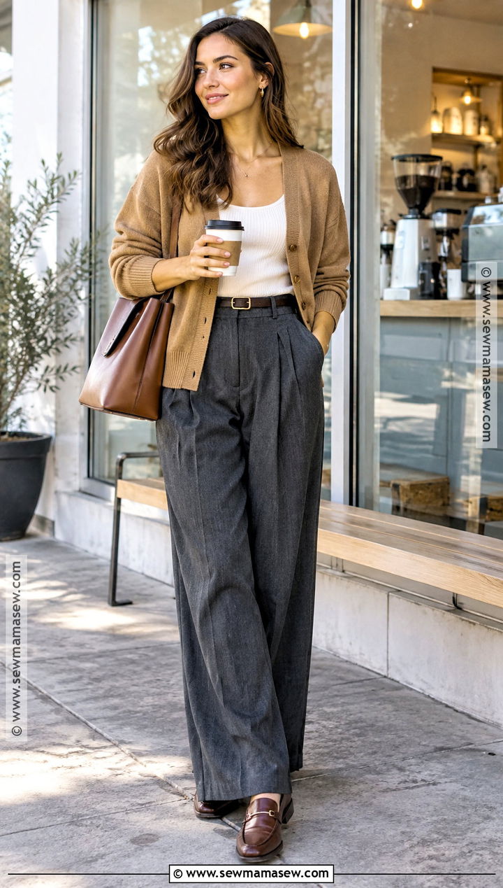 Cardigan and Tailored Trousers Fall Outfit - 25 trendy fall outfits