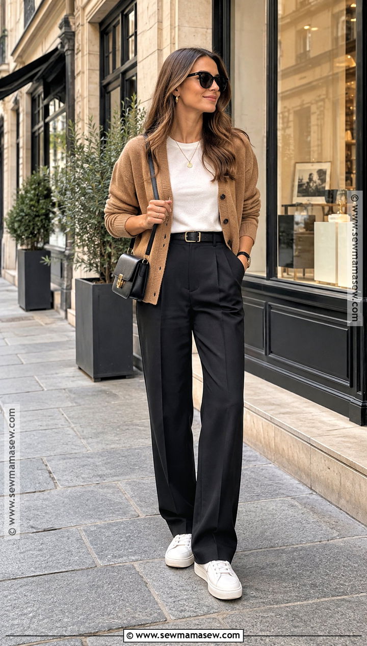 Cardigan and Tailored Trousers Paris Outfit - 20 outfits for paris in october