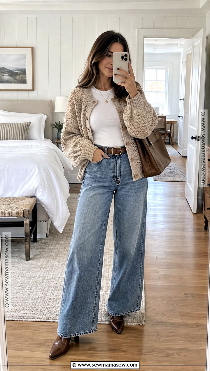 Cardigan and Wide Leg Jeans Outfit - 15 new england fall outfits 2026