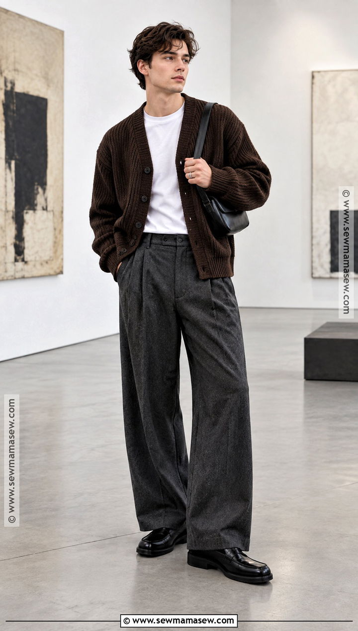 Cardigan and Wide Leg Pants Outfit - 25 fall drip outfits for men