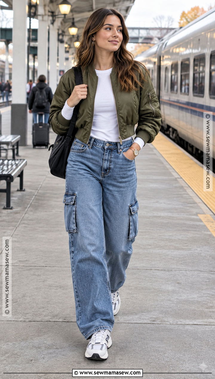 Cargo Jeans With Bomber Jacket And Sneakers - 15 jeans for 2026 fall