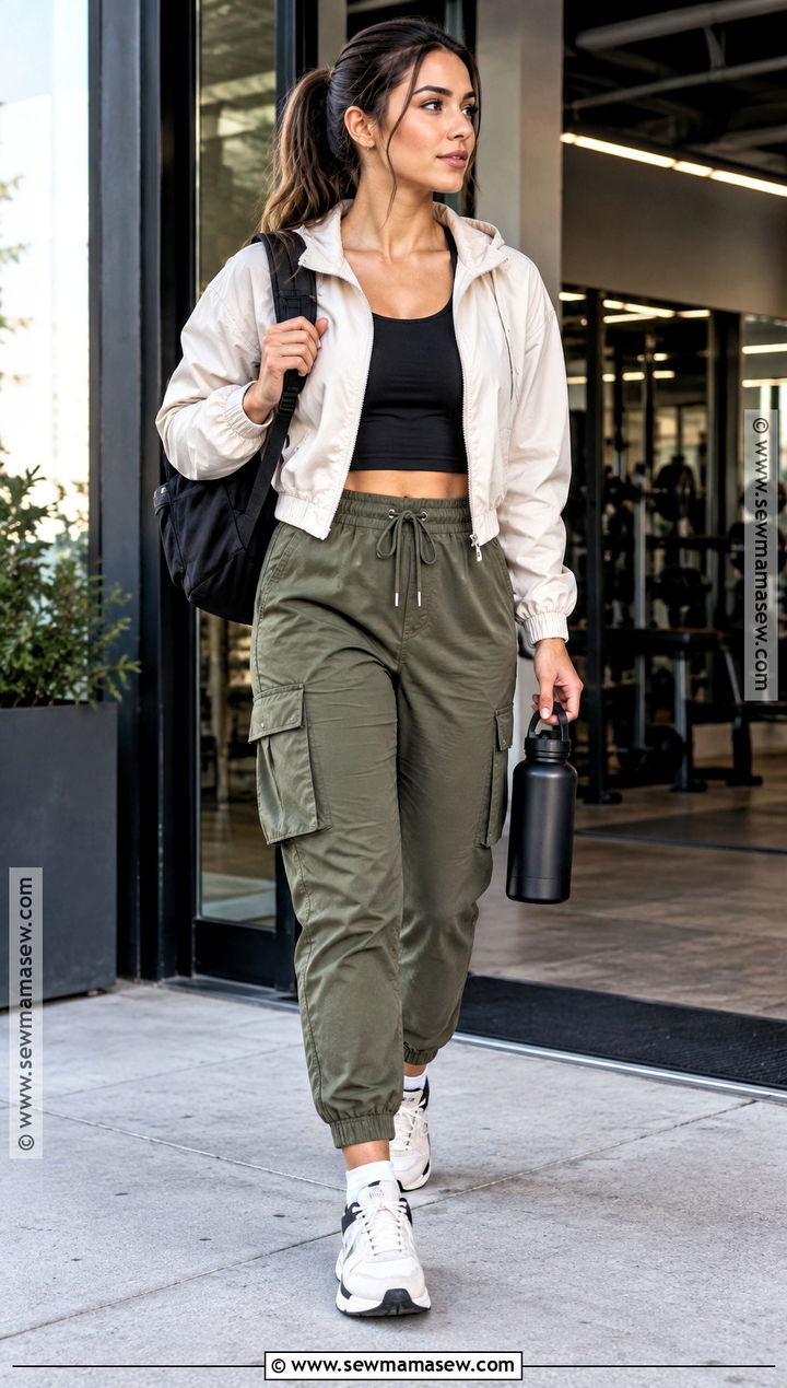 Cargo Joggers And Cropped Tank Gym Outfit - 20 fall gym outfit ideas