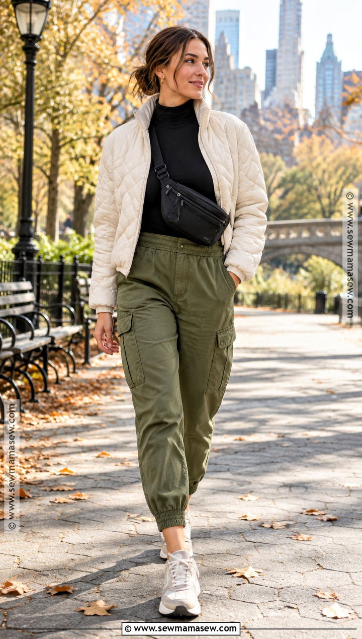 Cargo Joggers And Mock Neck Top Outfit - 15 fall active outfits