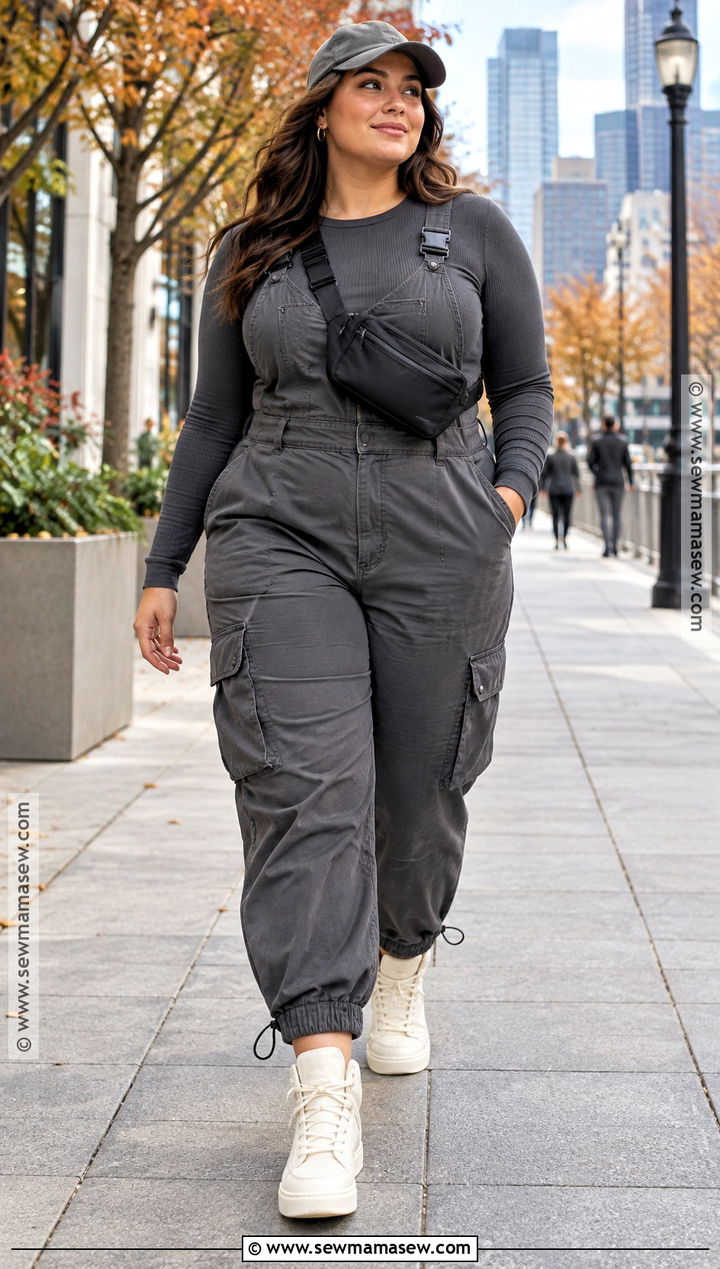 Cargo Jumpsuit With High Top Sneakers - 15 Jumpsuits For Women Casual Fall