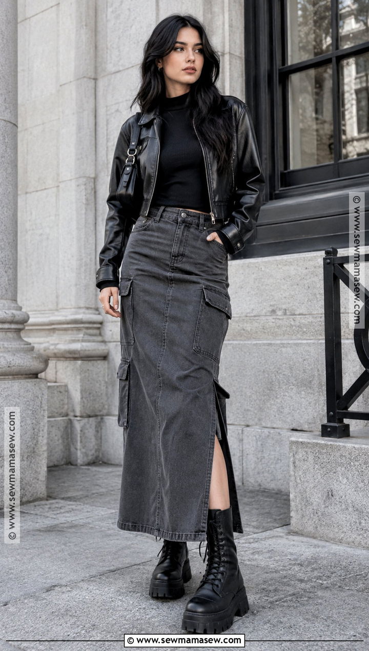 Cargo Maxi Skirt And Cropped Jacket Autumn Rock Outfit - 20 autumn rock outfit ideas