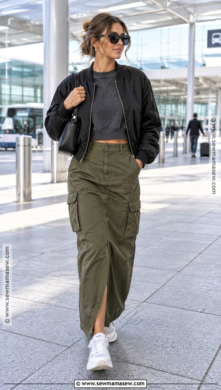 Cargo Maxi Skirt With Sweatshirt And Chunky Sneakers - 15 maxi skirt outfit fall ideas 2026