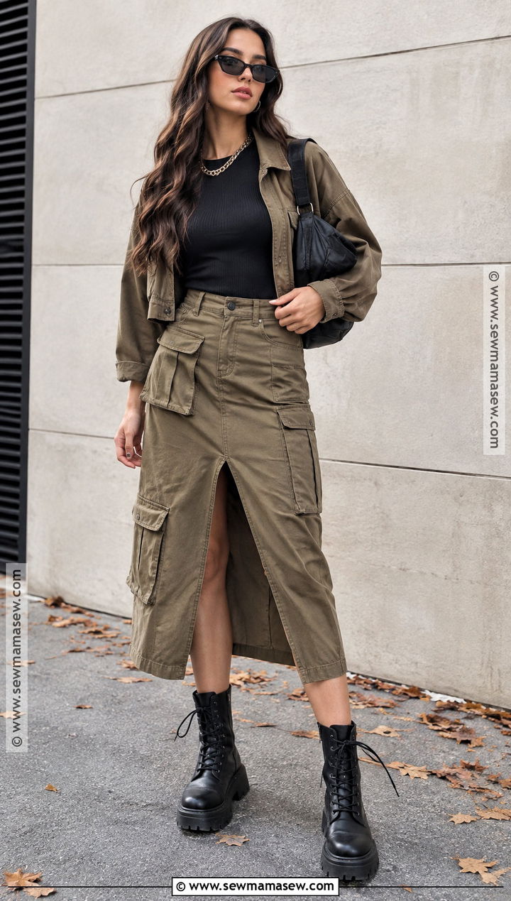 Cargo Midi Skirt Y2K Autumn Outfit - 25 y2k autumn outfits