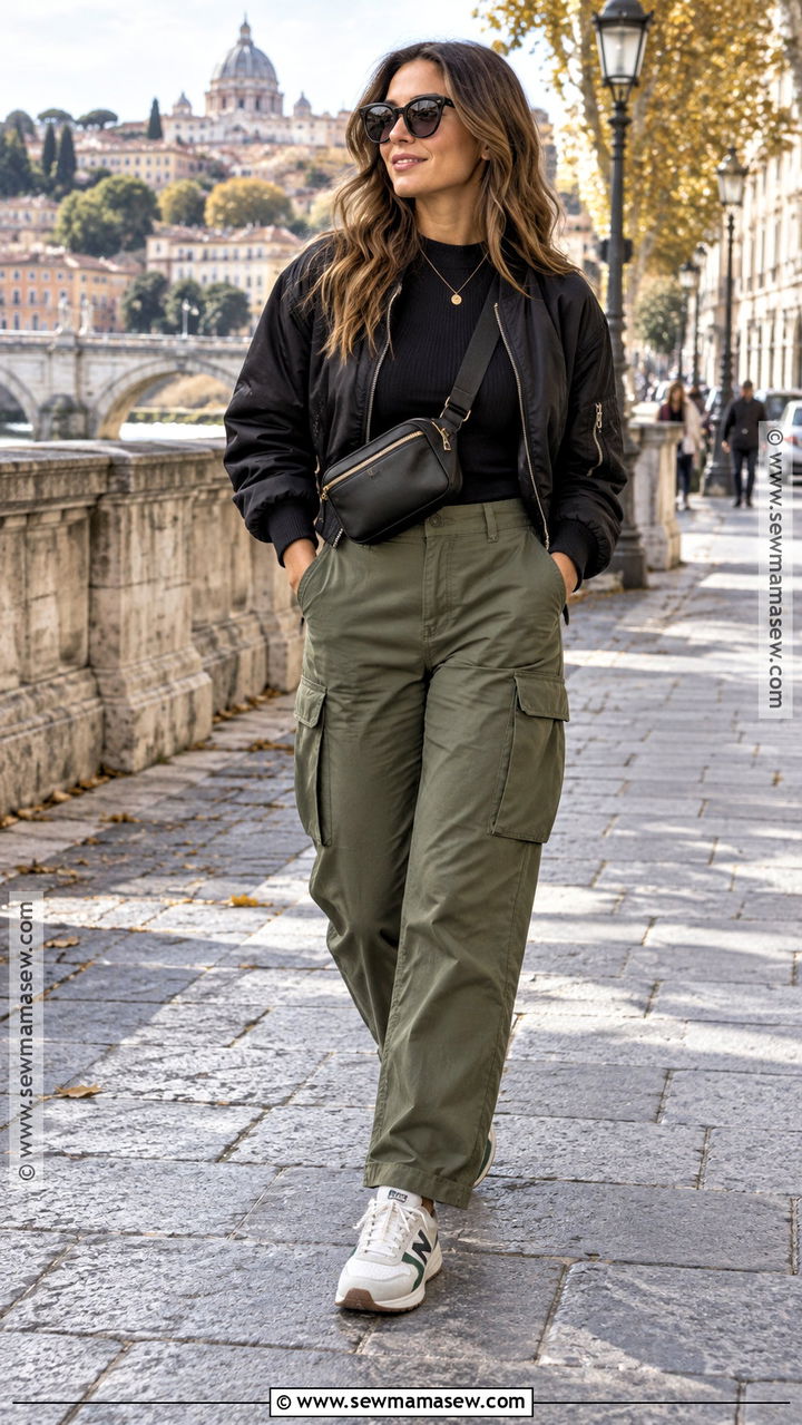 Cargo Pants And Bomber Jacket Autumn Travel Outfit - 20 autumn outfits travel