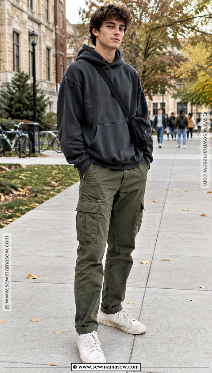 Cargo Pants And Boxy Hoodie Outfit - 15 masc back to school outfits