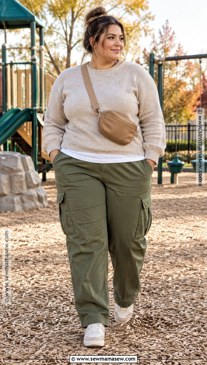 Cargo Pants And Crewneck Sweater Nanny Outfit - 15 nanny outfit ideas fall