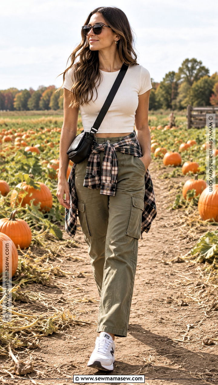Cargo Pants And Cropped Tee Pumpkin Patch Outfit - 15 Warm Day Pumpkin Patch Outfit Ideas