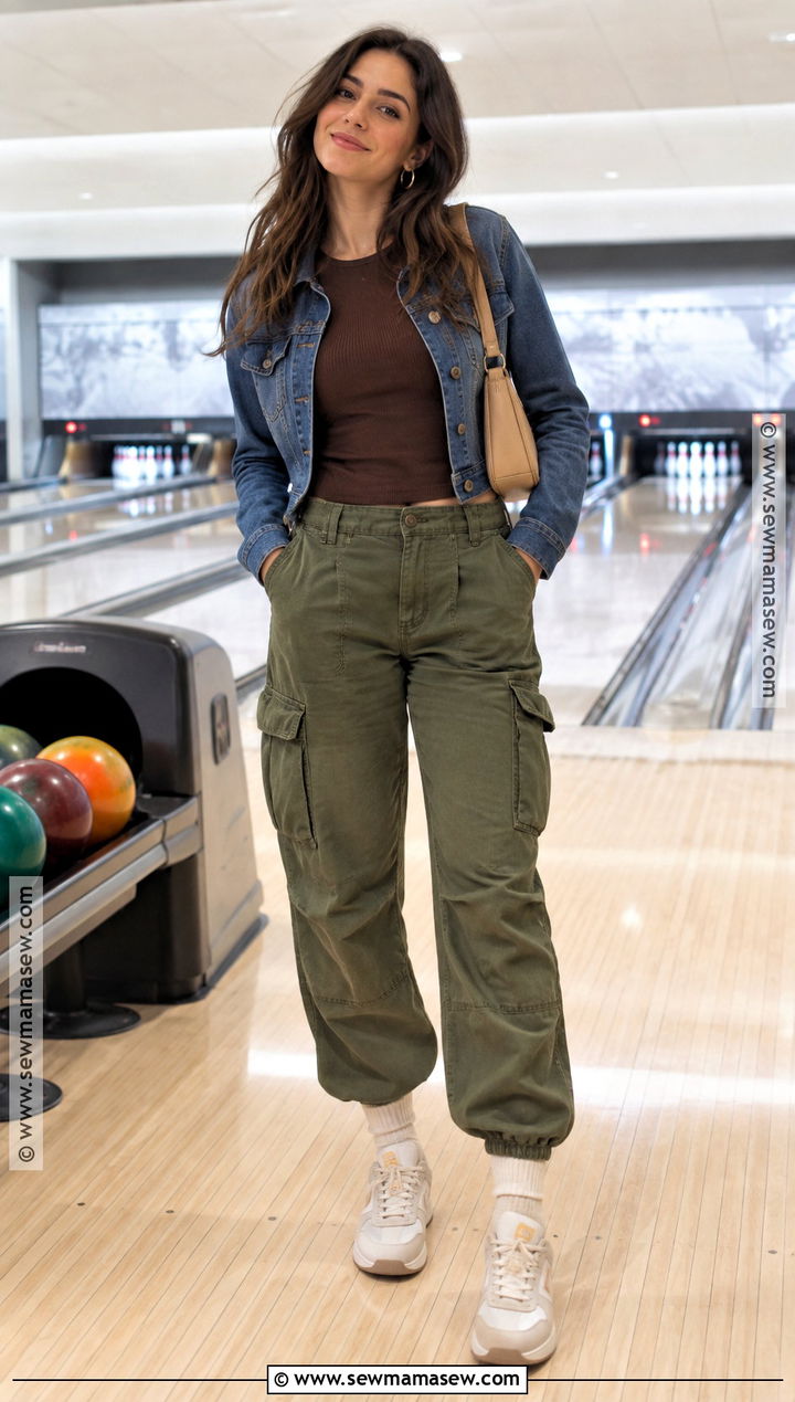 Cargo Pants And Fitted Long Sleeve Bowling Outfit - 15 bowling outfit ideas fall