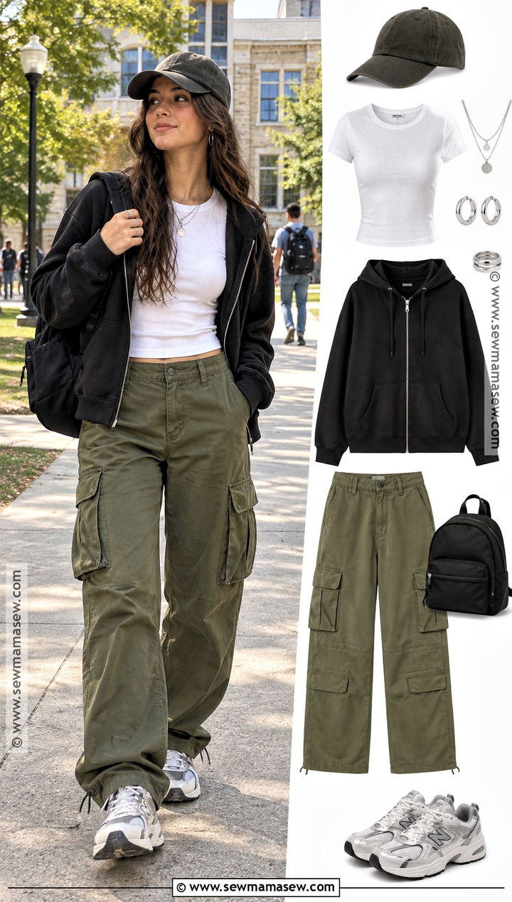 Cargo Pants And Fitted Tee Back To School Outfit - 15 back to school outfit collage ideas