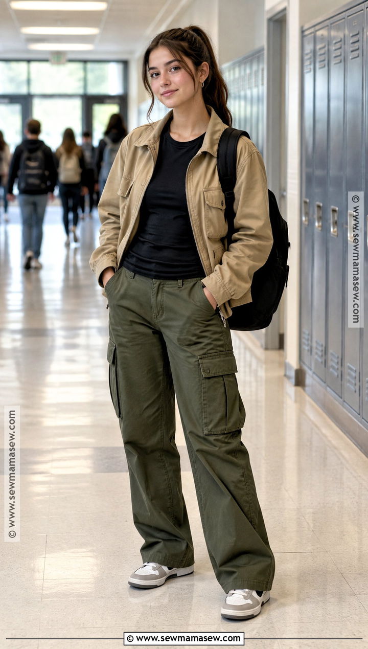 Cargo Pants And Fitted Tee High School Outfit - 25 back to school outfits highschool