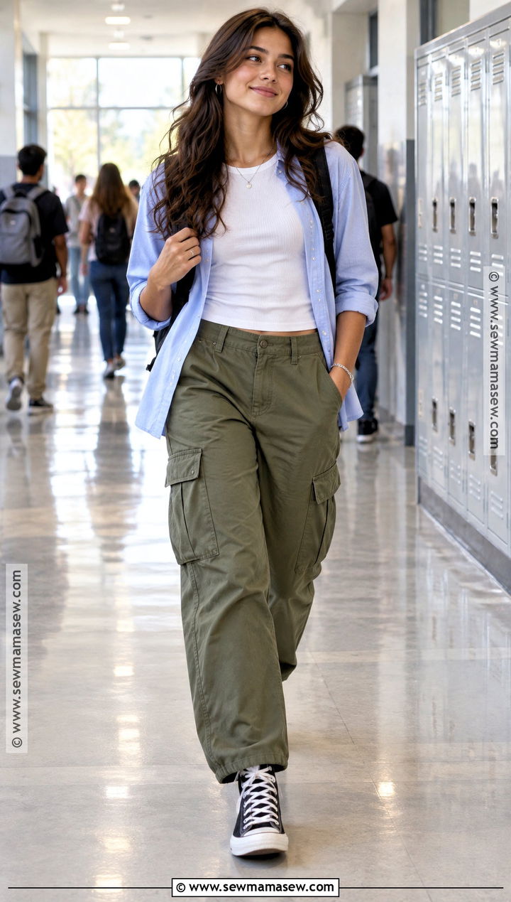 Cargo Pants And Fitted Tee School Outfit - 20 cute back to school outfits highschool