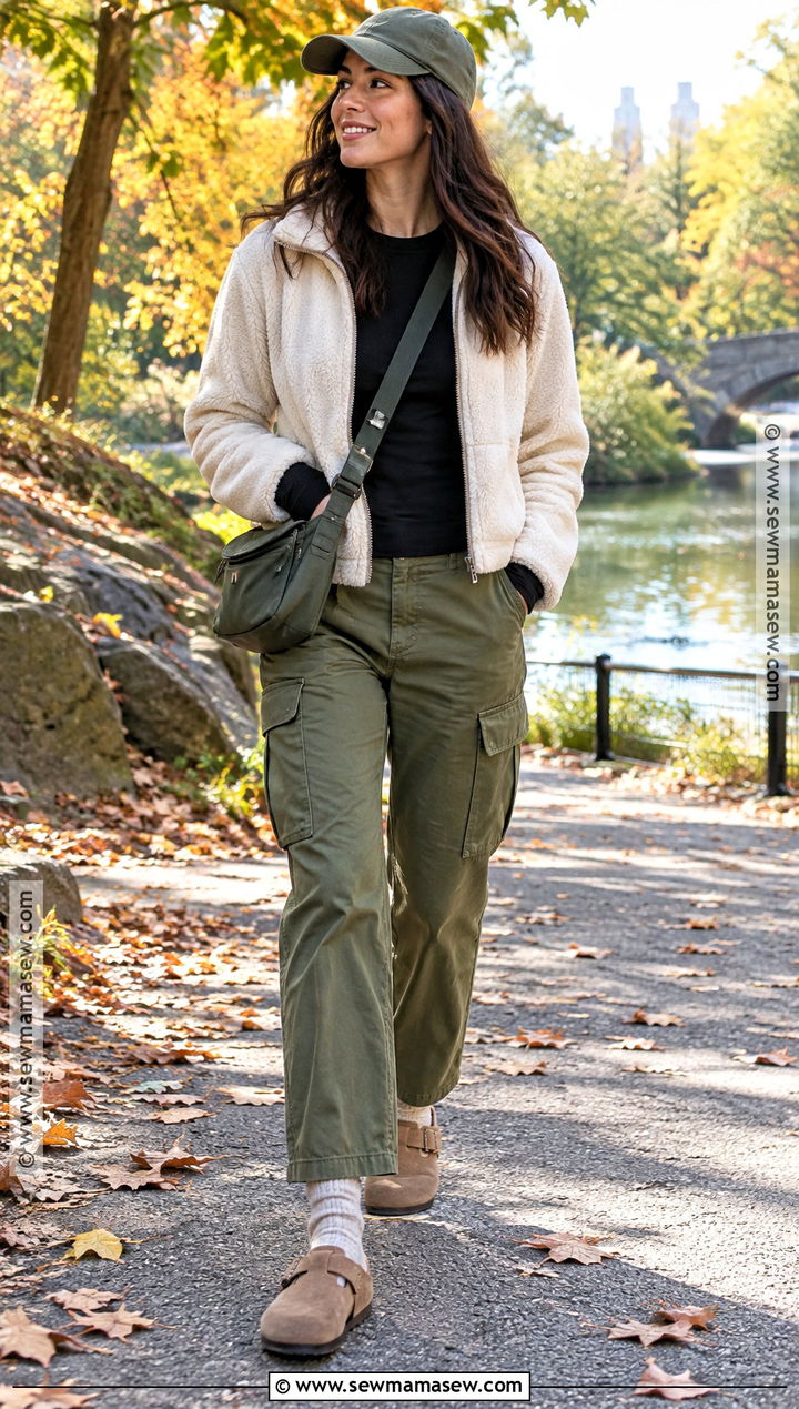 Cargo Pants And Fleece Jacket With Clogs - 20 fall outfits with clogs