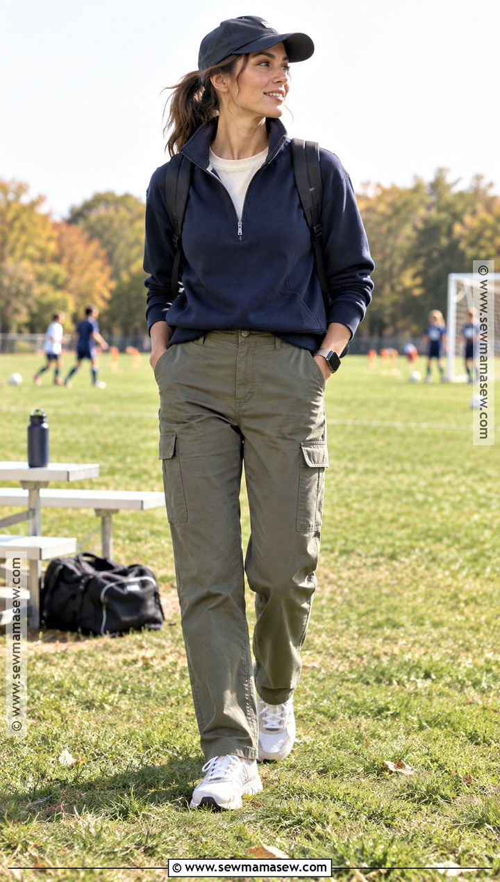 Cargo Pants And Quarter Zip Soccer Mom Outfit - 15 soccer mom outfits fall