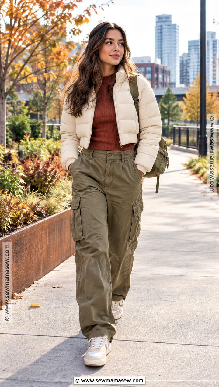 Cargo Pants And Quilted Jacket Walking Outfit - 15 Cute Walking Outfits Fall