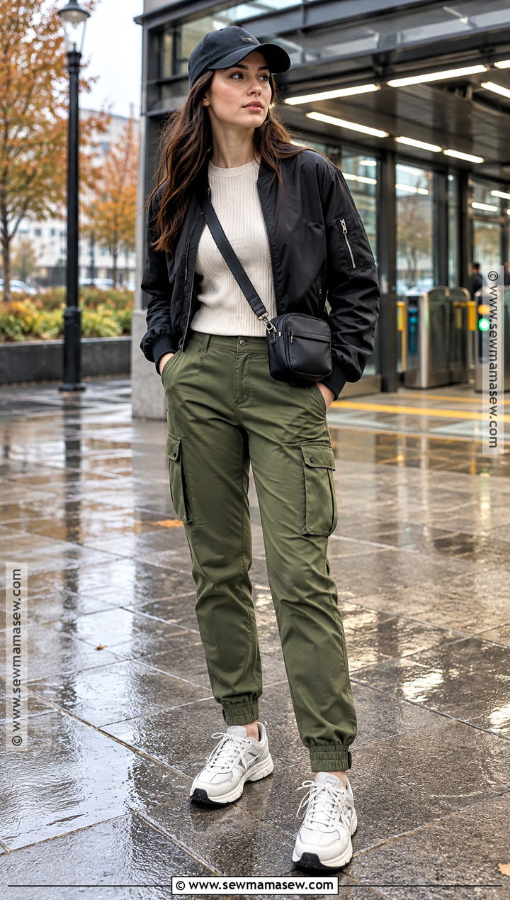 Cargo Pants And Waterproof Sneakers Outfit - 25 rainy fall outfit ideas