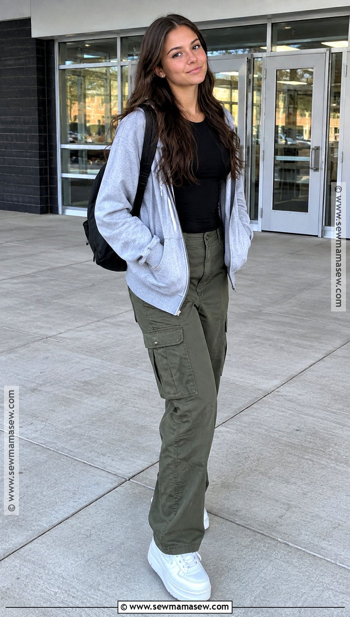 Cargo Pants And Zip Up Hoodie School Outfit - 15 cute back to school outfits highschool baddie